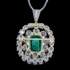Vintage Emerald Diamond Brooch Pendant Necklace 14ct Gold 2.5ct Emerald 