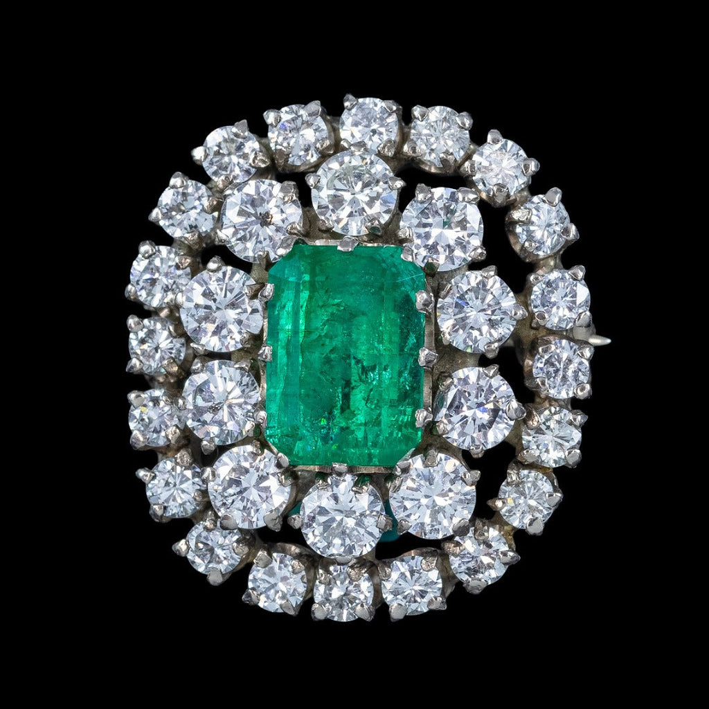 Vintage Emerald Diamond Brooch Pendant Necklace 14ct Gold 2.5ct Emerald 