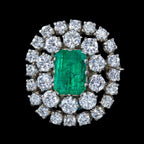 Vintage Emerald Diamond Brooch Pendant Necklace 14ct Gold 2.5ct Emerald 