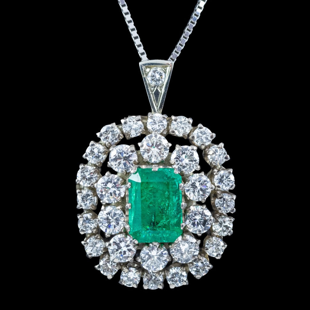 Vintage Emerald Diamond Brooch Pendant Necklace 14ct Gold 2.5ct Emerald 