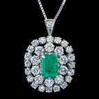 Vintage Emerald Diamond Brooch Pendant Necklace 14ct Gold 2.5ct Emerald 
