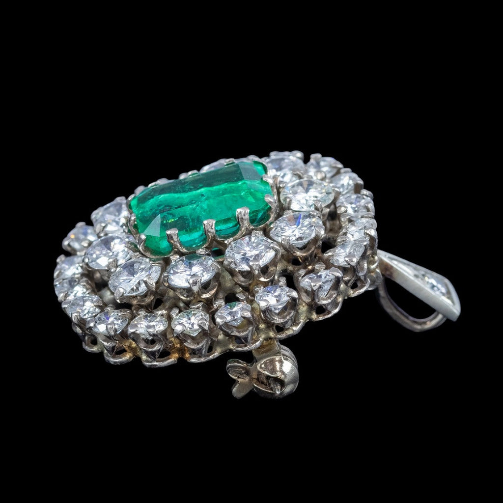 Vintage Emerald Diamond Brooch Pendant Necklace 14ct Gold 2.5ct Emerald 