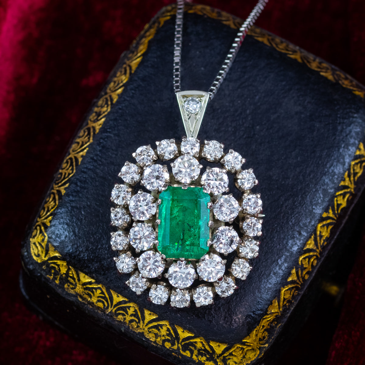 Vintage Emerald Diamond Brooch Pendant Necklace 14ct Gold 2.5ct Emerald