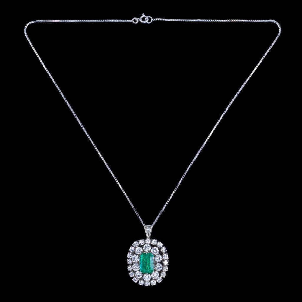 Vintage Emerald Diamond Brooch Pendant Necklace 14ct Gold 2.5ct Emerald 