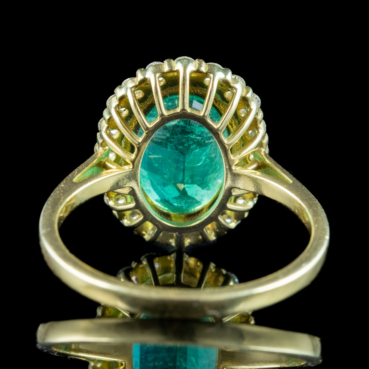 Vintage Emerald Diamond Cluster Ring 3ct Emerald