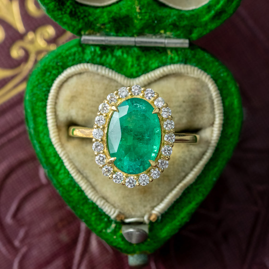 Vintage Emerald Diamond Cluster Ring 3ct Emerald