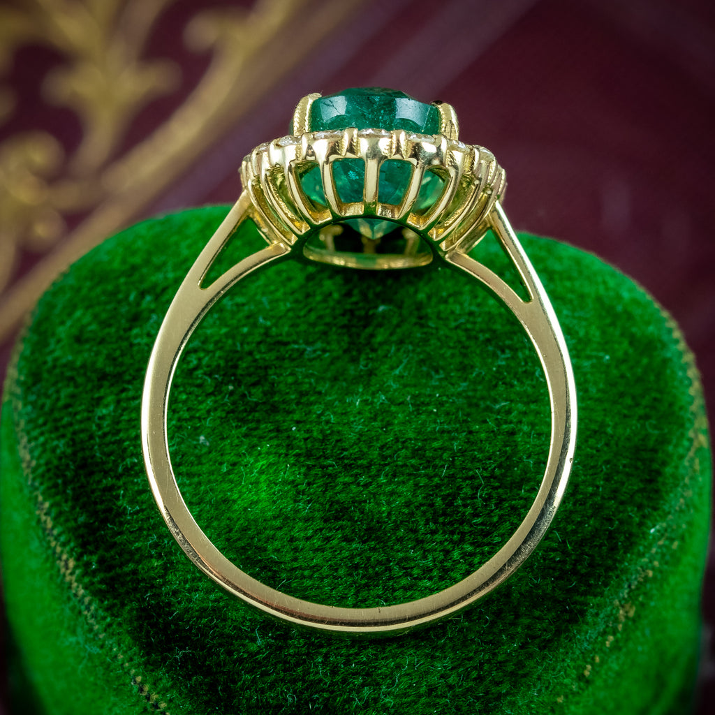 Vintage Emerald Diamond Cluster Ring 3ct Emerald