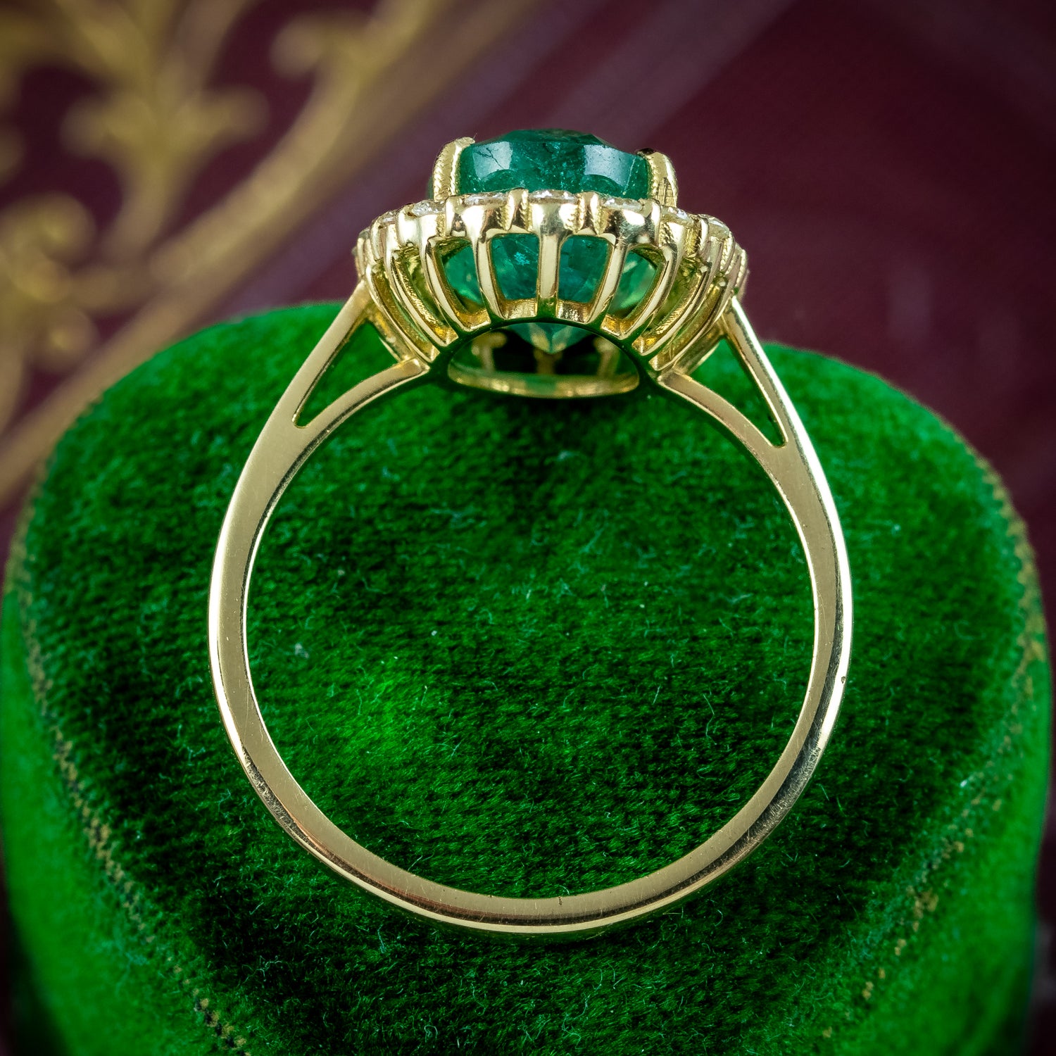 Vintage Emerald Diamond Cluster Ring 3ct Emerald