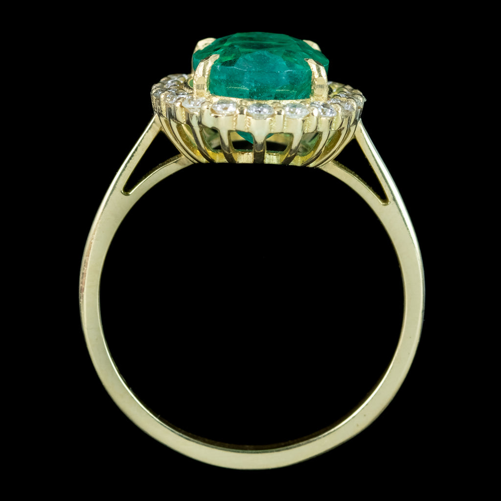 Vintage Emerald Diamond Cluster Ring 3ct Emerald
