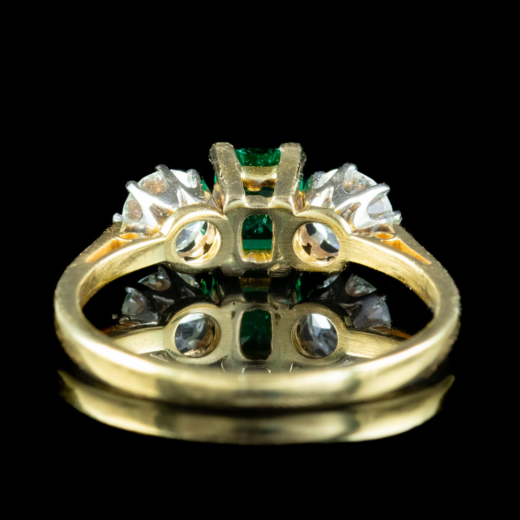 Vintage Emerald Diamond Trilogy Ring 0.84ct Colombian Emerald Dated 1982
