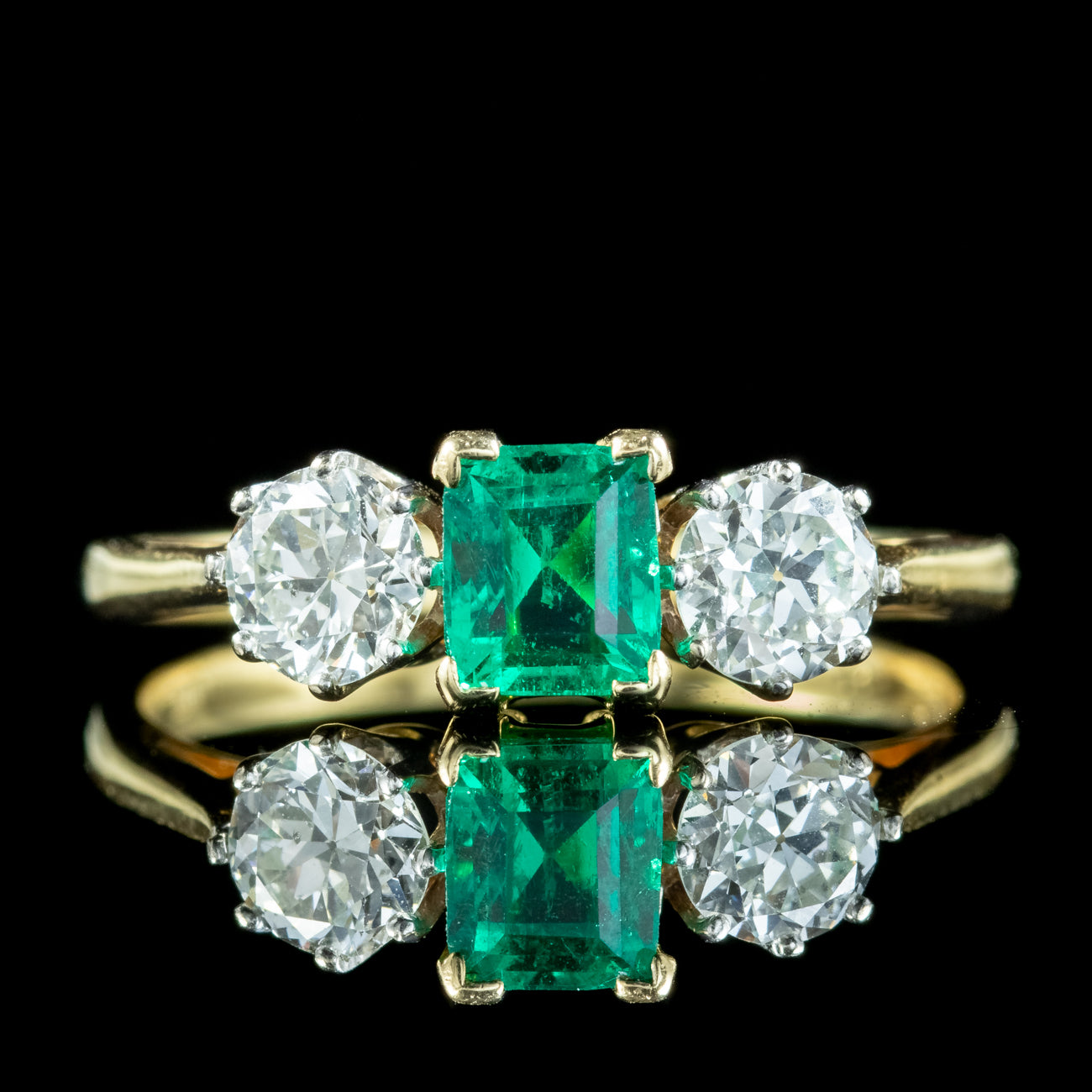 Vintage Emerald Diamond Trilogy Ring 0.84ct Colombian Emerald Dated 1982