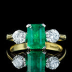 Vintage Emerald Diamond Trilogy Ring 1.5ct Emerald 