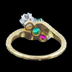 Vintage Emerald Ruby Diamond Trilogy Twist Ring Dated 1968
