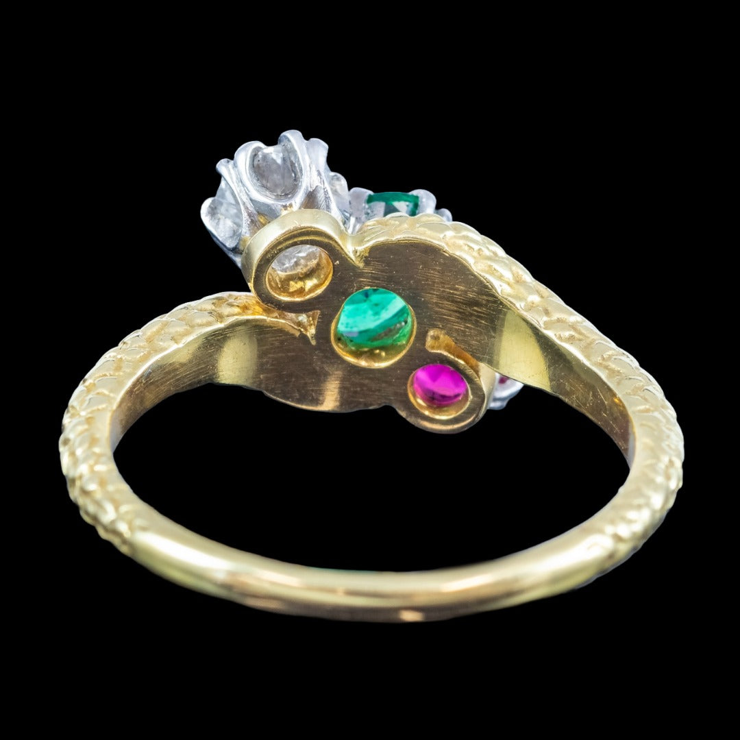 Vintage Emerald Ruby Diamond Trilogy Twist Ring Dated 1968