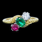 Vintage Emerald Ruby Diamond Trilogy Twist Ring Dated 1968