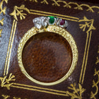 Vintage Emerald Ruby Diamond Trilogy Twist Ring Dated 1968
