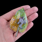 Vintage Moira Plique A Jour Diamond Ruby Frog On Leaf Brooch With Box