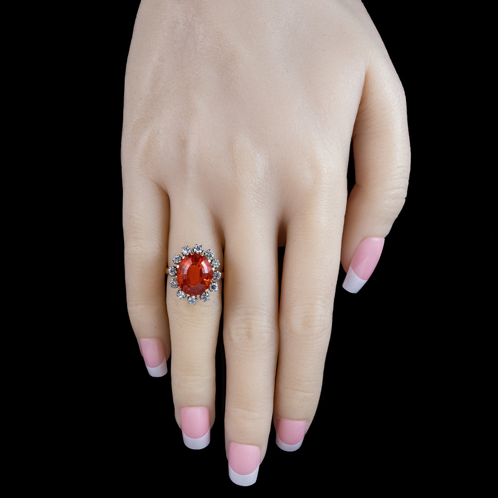 Vintage Fire Opal Diamond Cluster Ring 5.5ct Fire Opal
