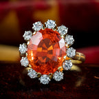 Vintage Fire Opal Diamond Cluster Ring 5.5ct Fire Opal