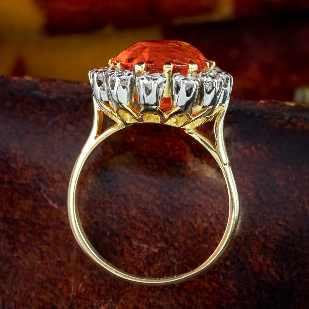 Vintage Fire Opal Diamond Cluster Ring 5.5ct Fire Opal