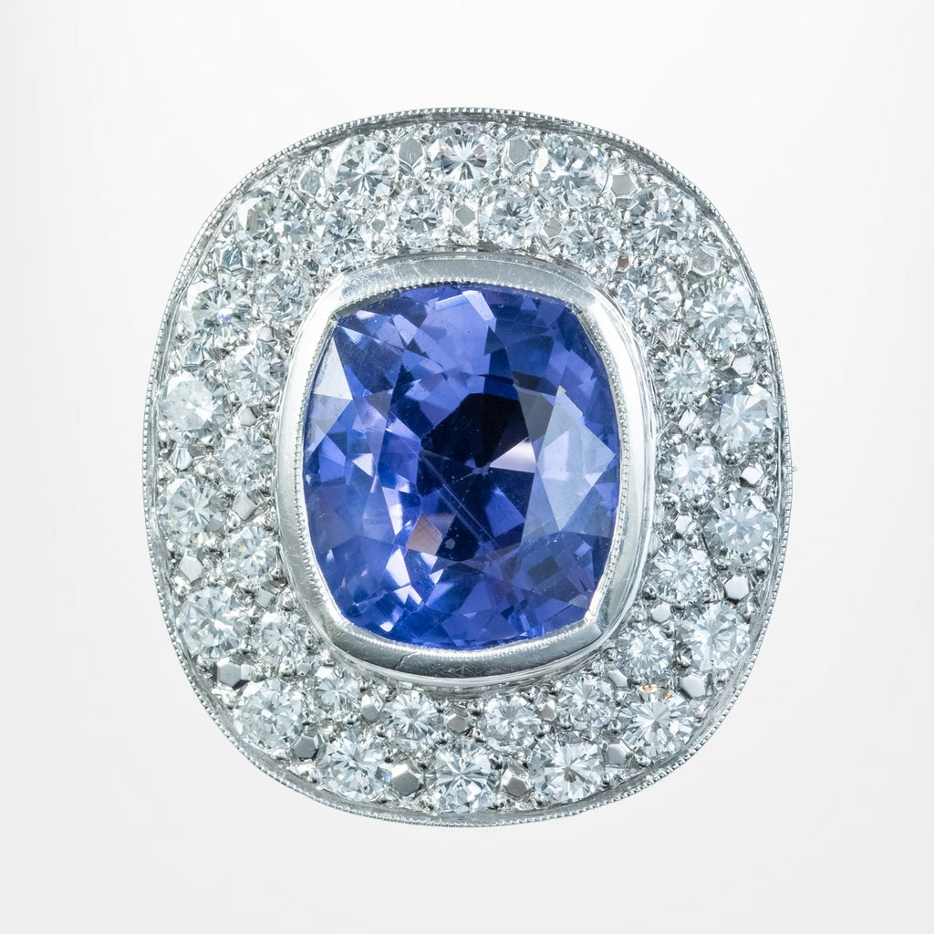 Vintage French Ceylon Sapphire Diamond Cocktail Ring 12.5ct Sapphire With Cert