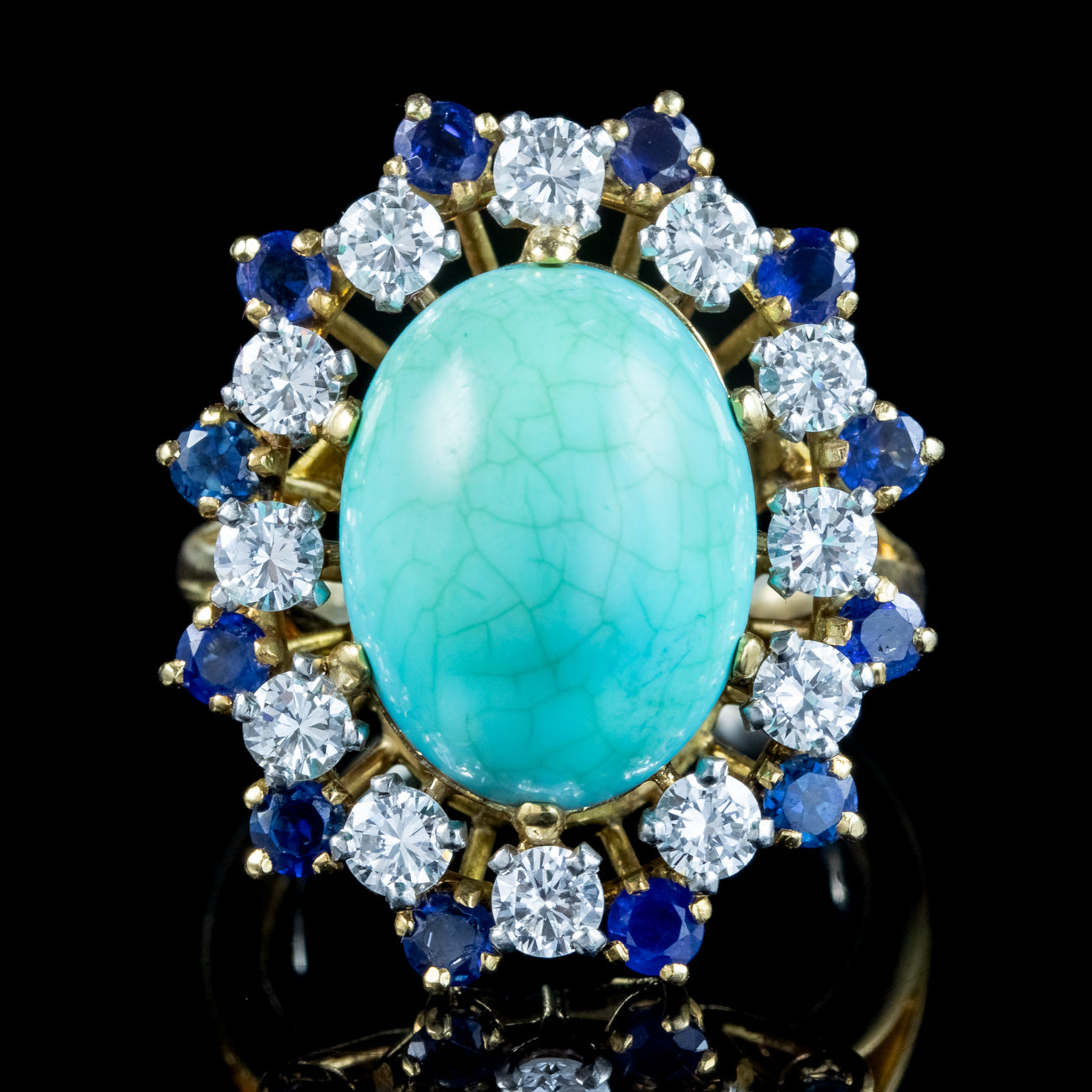 Vintage French Turquoise Sapphire Diamond Cocktail Ring 10ct Turquoise Secondary image