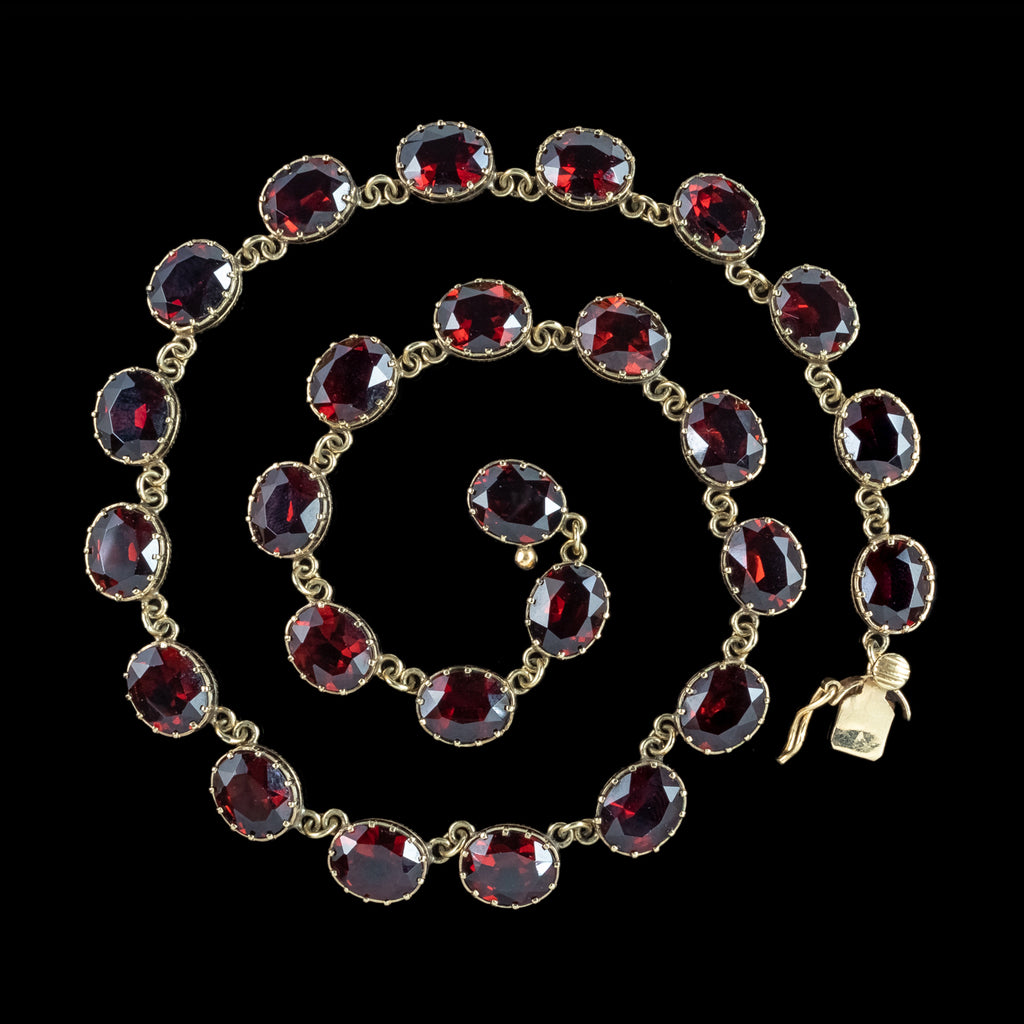 Vintage Garnet Riviere Necklace 9ct Gold 