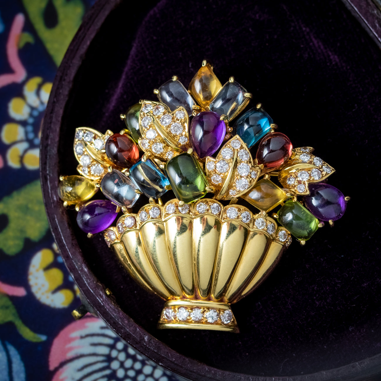 Vintage Gemstone Giardinetti Flower Brooch 18ct Gold Secondary image