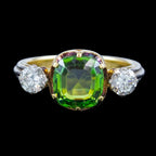 Vintage Green Tourmaline Diamond Trilogy Ring With Box