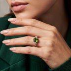 Vintage Green Tourmaline Diamond Trilogy Ring With Box