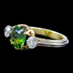 Vintage Green Tourmaline Diamond Trilogy Ring With Box
