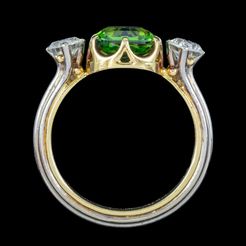Vintage Green Tourmaline Diamond Trilogy Ring With Box