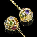 Vintage Harlequin Gemstone Orb Drop Earrings 18ct Gold
