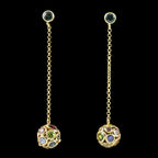 Vintage Harlequin Gemstone Orb Drop Earrings 18ct Gold