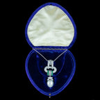 Vintage Pendant Necklace Pearl Emerald Diamond 18ct Gold With Box