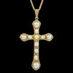 Vintage Natural Baroque Pearl Cross Pendant Necklace 18ct Gold