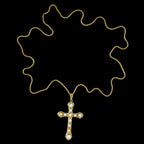 Vintage Natural Baroque Pearl Cross Pendant Necklace 18ct Gold