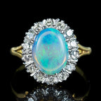 Vintage Opal Diamond Cluster Ring 3.3ct Natural Opal Dated 1975