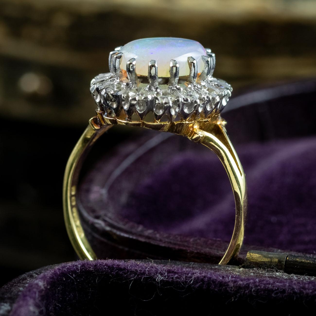 Vintage Opal Diamond Cluster Ring 3.3ct Natural Opal Dated 1975
