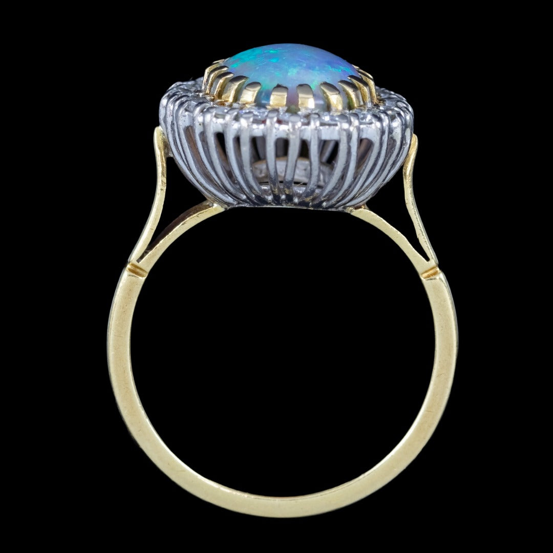 Vintage Opal Diamond Cluster Ring 2ct Natural Opal