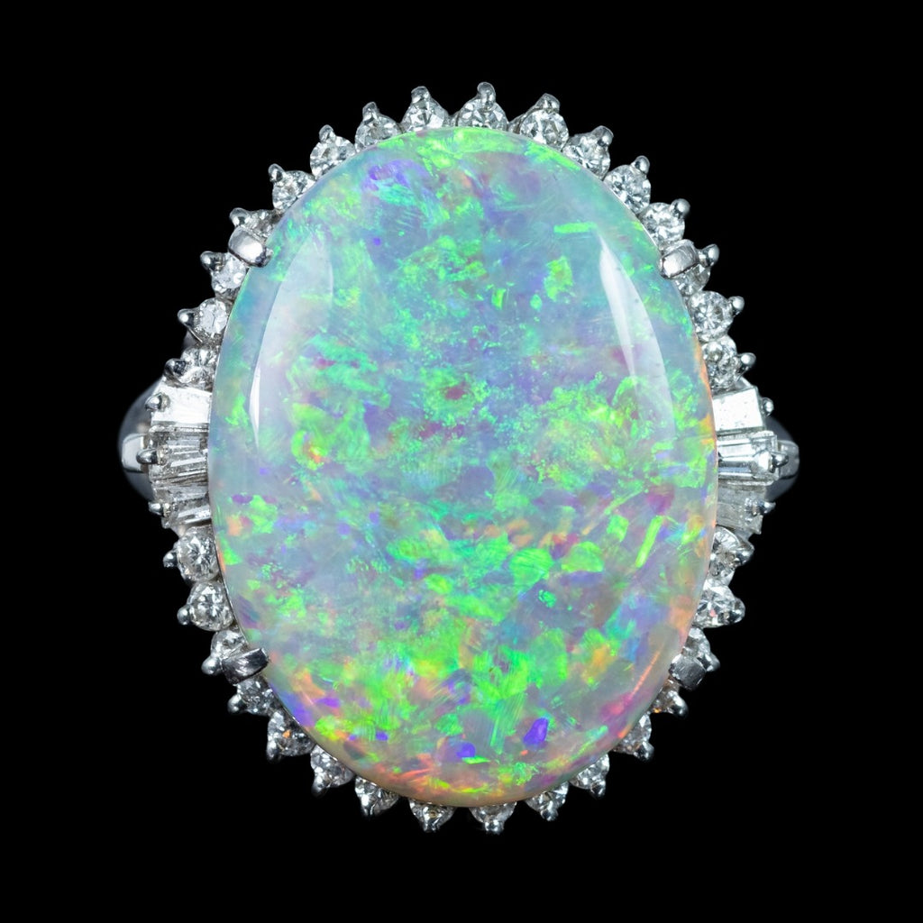 Vintage Opal Diamond Cocktail Ring 8.74ct Natural Opal 