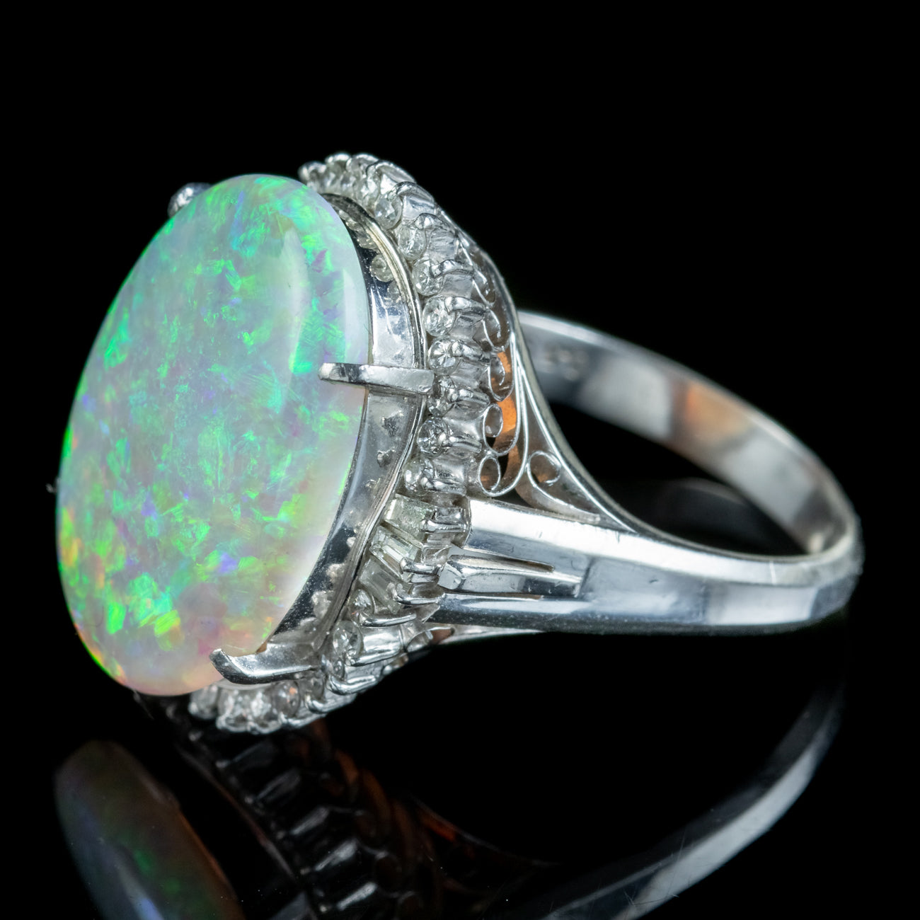 Vintage Opal Diamond Cocktail Ring 8.74ct Natural Opal 