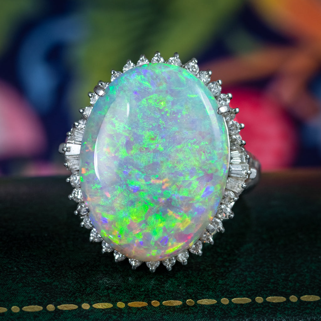 Vintage Opal Diamond Cocktail Ring 8.74ct Natural Opal 