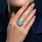 Vintage Opal Diamond Cocktail Ring 8.74ct Natural Opal 
