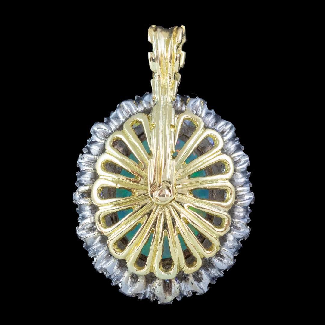 Vintage Natural Opal Diamond Pendant 18ct Gold