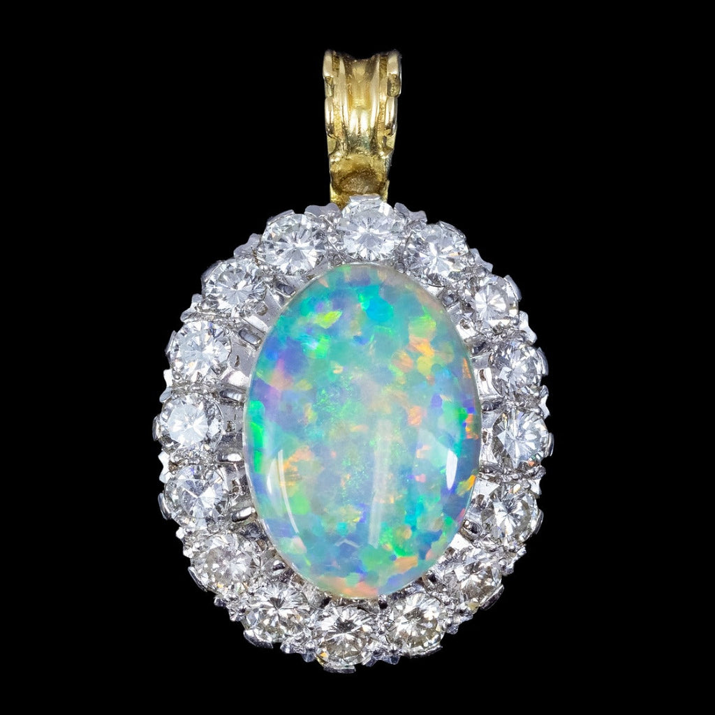 Vintage Natural Opal Diamond Pendant 18ct Gold 