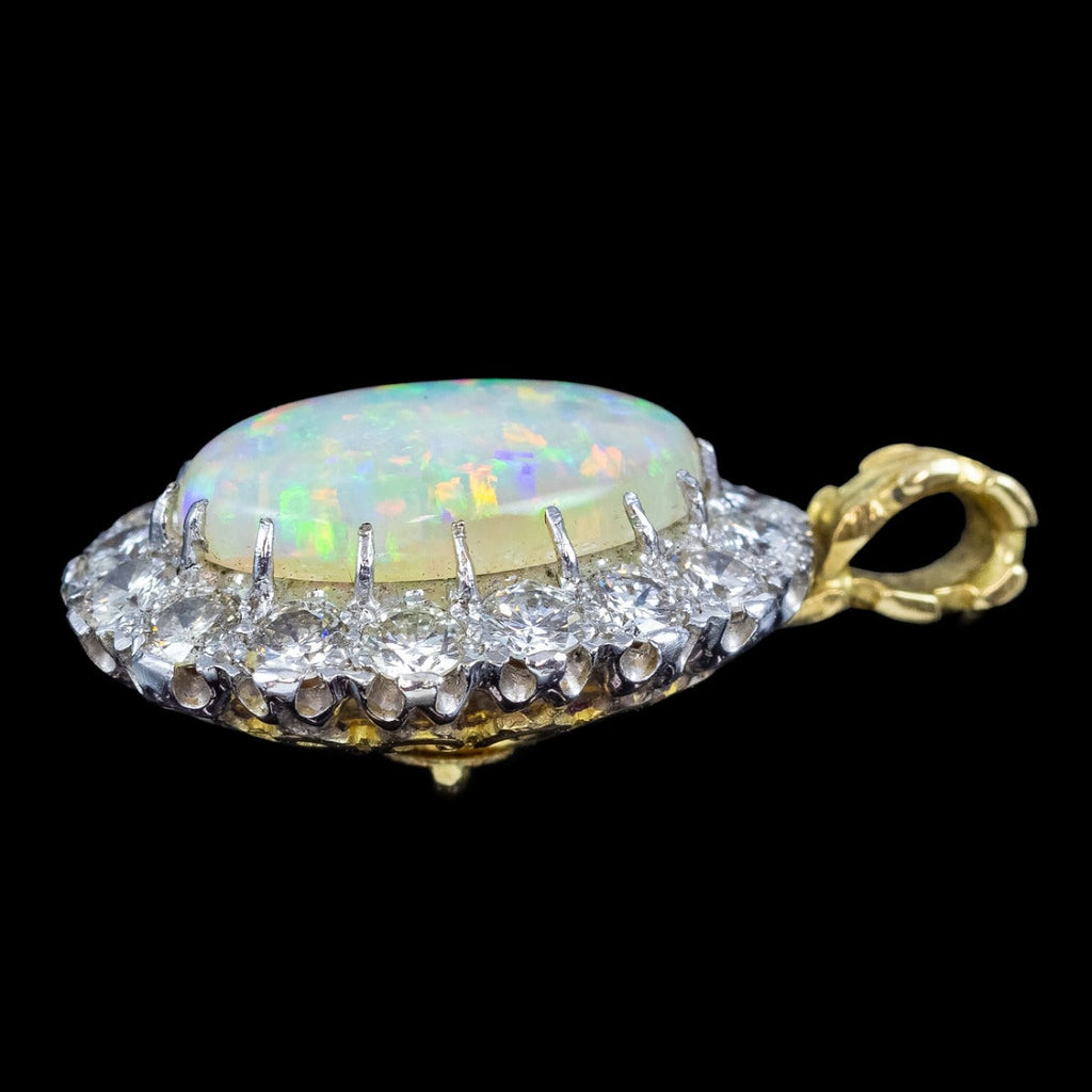 Vintage Natural Opal Diamond Pendant 18ct Gold 