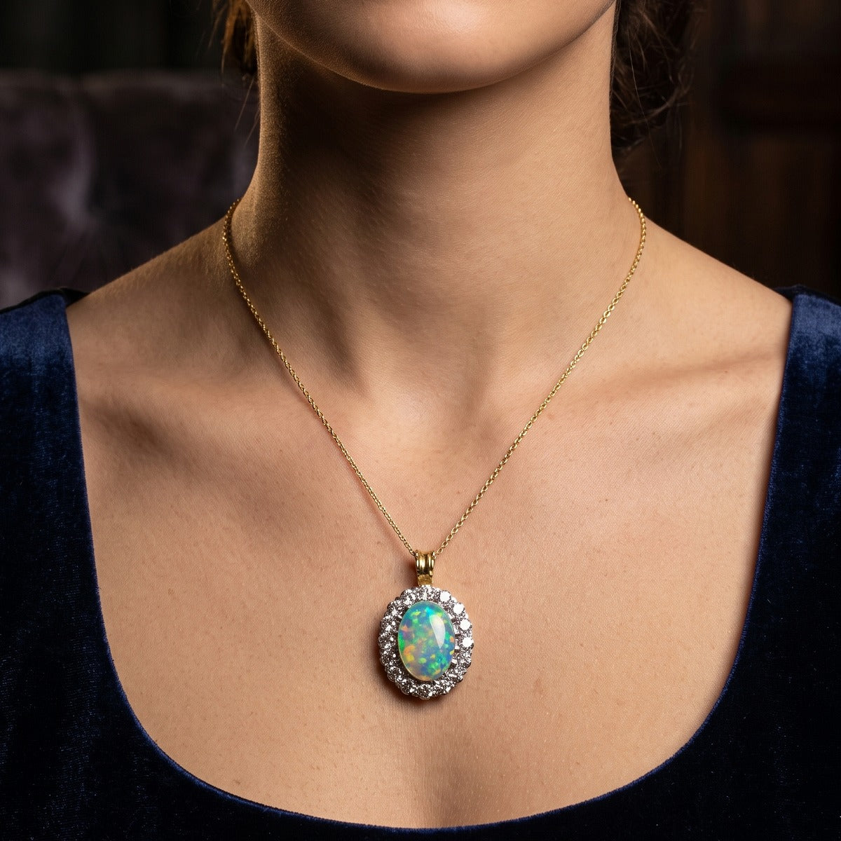 Vintage Natural Opal Diamond Pendant 18ct Gold Secondary image