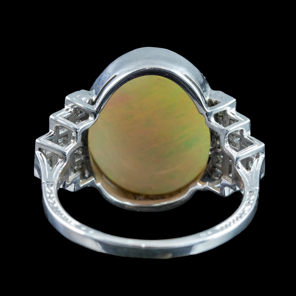 Vintage Opal Diamond Ring Art Deco Revival 5.5ct Opal