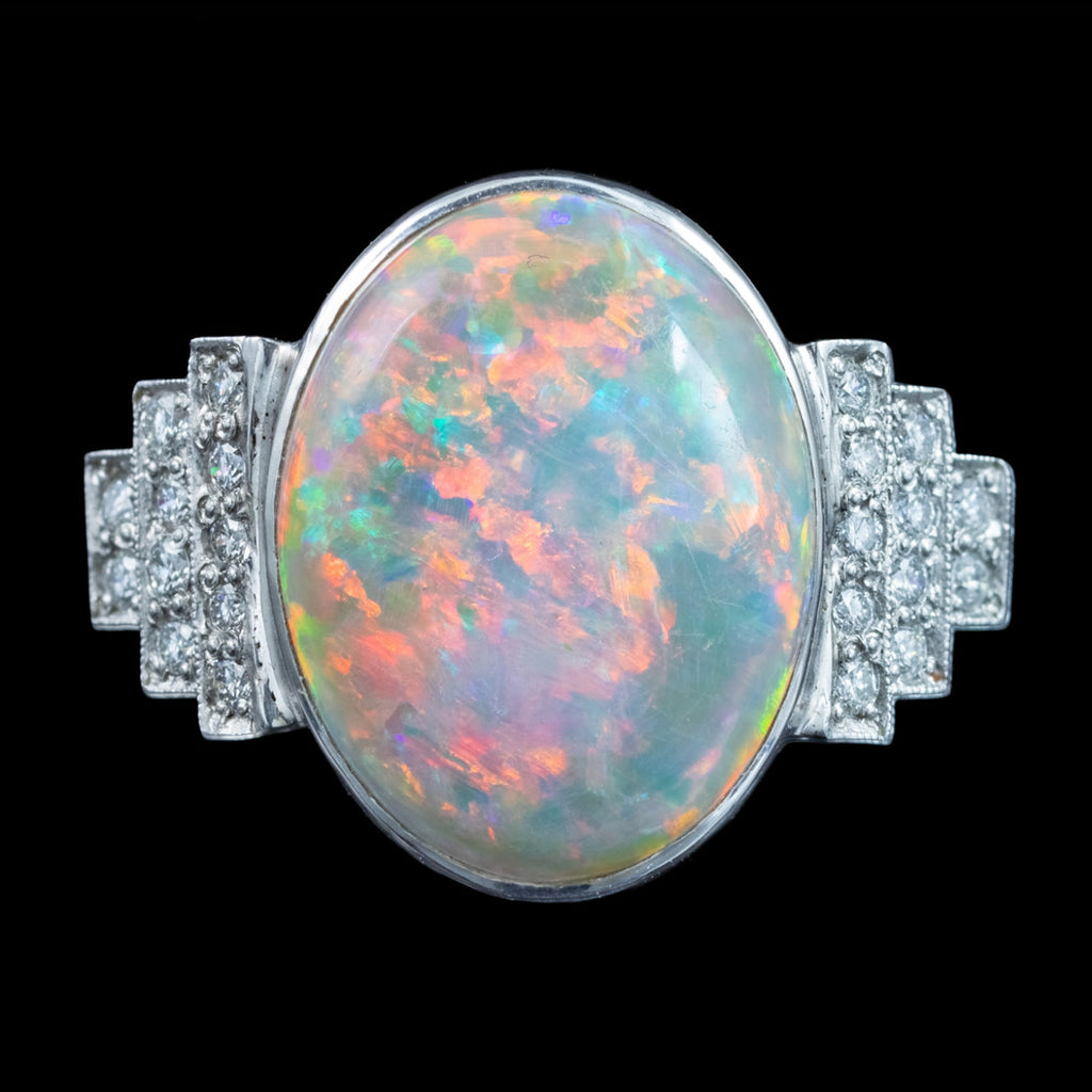 Vintage Opal Diamond Ring Art Deco Revival 5.5ct Opal